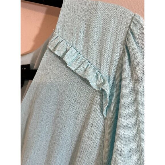Torrid Dress 1X Blue Gauze Skater Boho Midi Woven Neutral Preppy Flowy Feminine - Picture 8 of 14